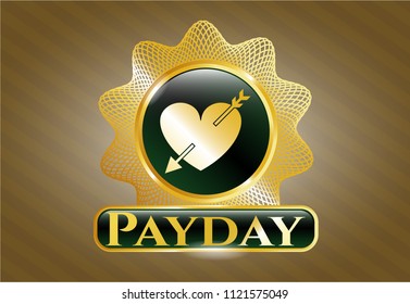  Gold badge or emblem with heart with arrow icon and Payday text inside