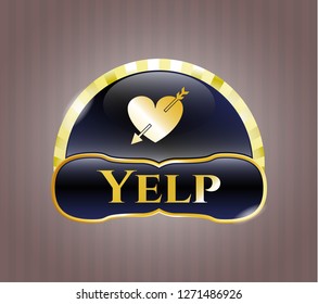  Gold badge or emblem with heart with arrow icon and Yelp text inside