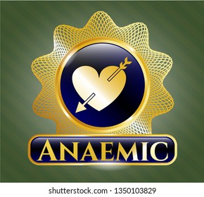  Gold badge or emblem with heart with arrow icon and Anaemic text inside