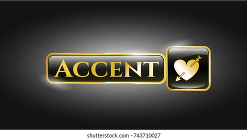  Gold badge or emblem with heart with arrow icon and Accent text inside