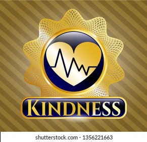  Gold badge or emblem with heart with electrocardiogram icon and Kindness text inside