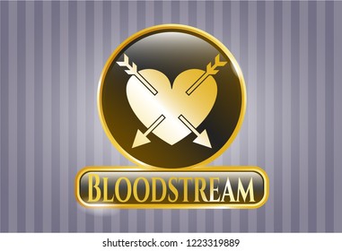  Gold badge or emblem with heart with two arrows icon and Bloodstream text inside
