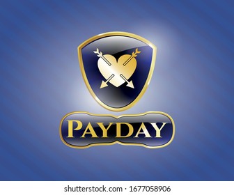  Gold badge or emblem with heart with two arrows icon and Payday text inside