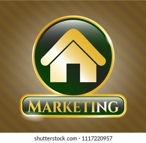  Gold badge or emblem with home icon and Marketing text inside