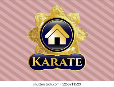  Gold badge or emblem with home icon and Karate text inside