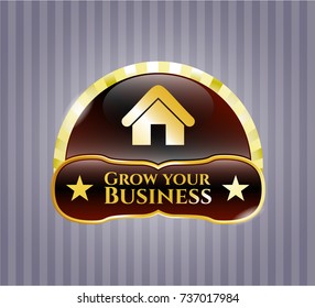  Gold badge or emblem with home icon and Grow your Business text inside