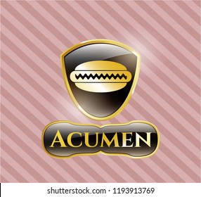  Gold badge or emblem with hot dog icon and Acumen text inside