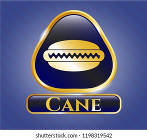 Gold badge or emblem with hot dog icon and Cane text inside