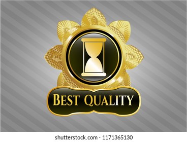  Gold badge or emblem with hourglass icon and Best Quality text inside
