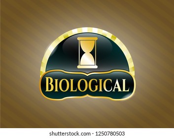  Gold badge or emblem with hourglass icon and Biological text inside