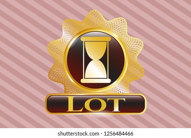  Gold badge or emblem with hourglass icon and Lot text inside