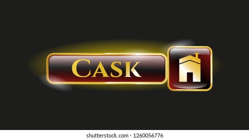  Gold badge or emblem with house icon and Cask text inside