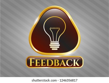 Gold badge or emblem with idea icon and Feedback text inside Gold badge or emblem with idea icon and Feedback text inside