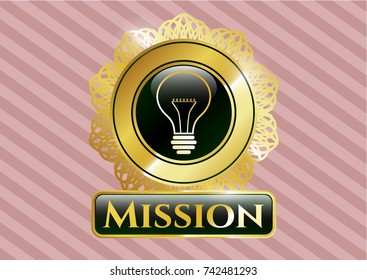  Gold badge or emblem with idea icon and Mission text inside