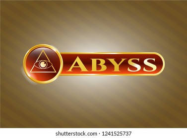  Gold badge or emblem with illuminati pyramid icon and Abyss text inside