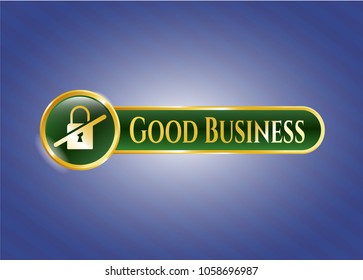     Gold badge or emblem with inaccessible icon and Good Business text inside