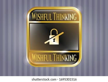  Gold badge or emblem with inaccessible icon and Wishful Thinking text inside