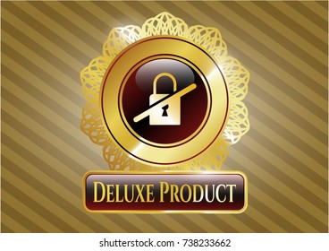  Gold badge or emblem with inaccessible icon and Deluxe Product text inside