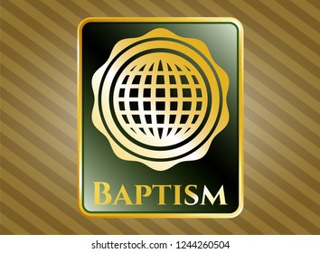  Gold badge or emblem with international icon and Baptism text inside