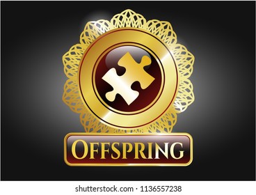  Gold badge or emblem with jigsaw puzzle piece icon and Offspring text inside
