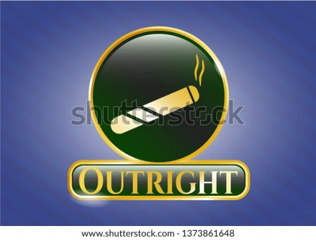  Gold badge or emblem with joint, cigarette icon and Outright text inside