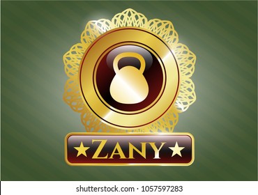  Gold badge or emblem with kettlebell icon and Zany text inside