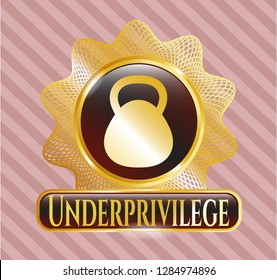  Gold badge or emblem with kettlebell icon and Underprivilege text inside