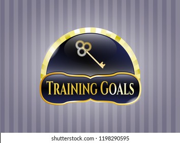  Gold badge or emblem with key icon and Training Goals text inside