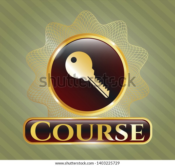  Gold badge or emblem with key icon and Course\
text inside