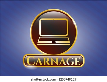   Gold badge or emblem with laptop icon and Carnage text inside