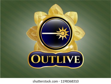  Gold badge or emblem with laser icon and Outlive text inside