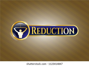  Gold badge or emblem with lat pull down, exercise icon and Reduction text inside