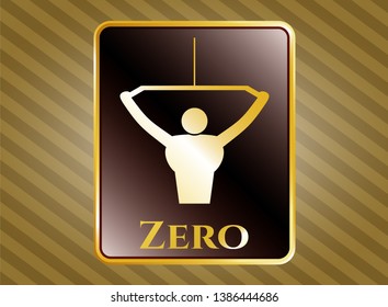  Gold badge or emblem with lat pull down, exercise icon and Zero text inside