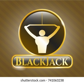  Gold badge or emblem with lat pull down, exercise icon and BlackJack text inside