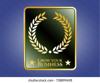  Gold badge or emblem with laurel wreath icon and Grow your Business text inside