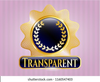  Gold badge or emblem with leaf crown icon and Transparent text inside