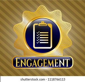  Gold badge or emblem with list icon and Engagement text inside