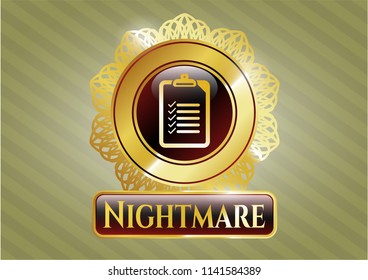  Gold badge or emblem with list icon and Nightmare text inside