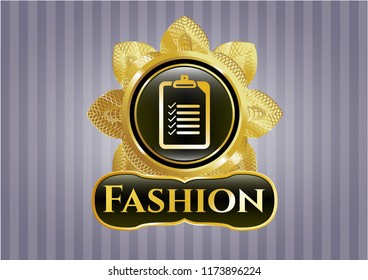  Gold badge or emblem with list icon and Fashion text inside