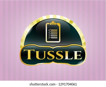  Gold badge or emblem with list icon and Tussle text inside
