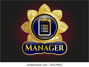  Gold badge or emblem with list icon and Manager text inside