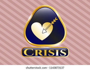  Gold badge or emblem with love icon and Crisis text inside