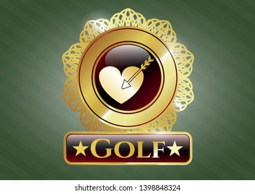  Gold badge or emblem with love icon and Golf text inside