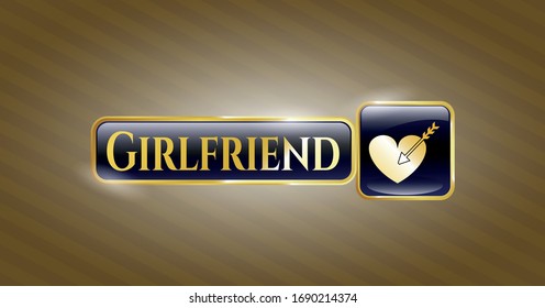  Gold badge or emblem with love icon and Girlfriend text inside