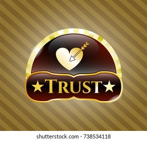  Gold badge or emblem with love icon and Trust text inside