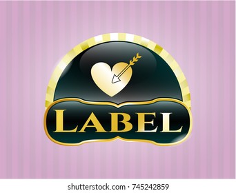  Gold badge or emblem with love icon and Label text inside