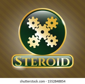  Gold badge or emblem with mechanism icon and Steroid text inside