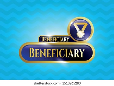  Gold badge or emblem with medal icon and Beneficiary text inside