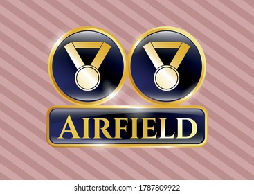 Gold badge or emblem with medal icon and Airfield text inside