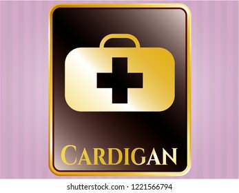  Gold badge or emblem with medical briefcase icon and Cardigan text inside
